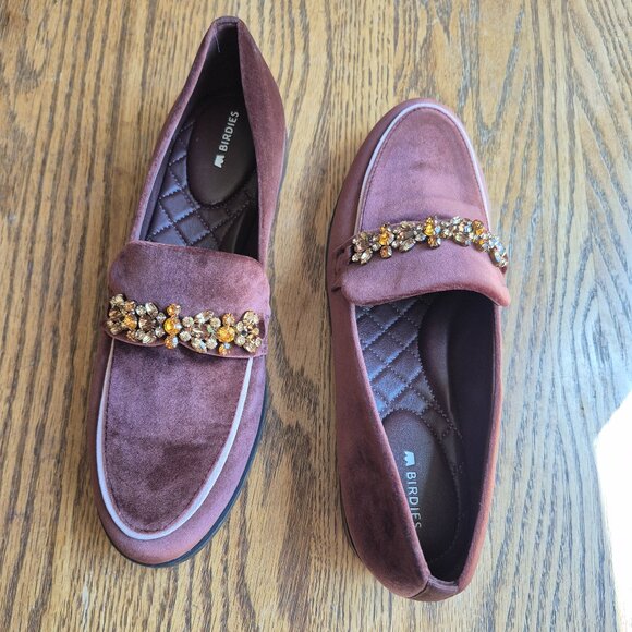 NWOB Birdies Brown Velvet Jeweled Smoking Loafer Size 9.5 - Picture 14 of 16